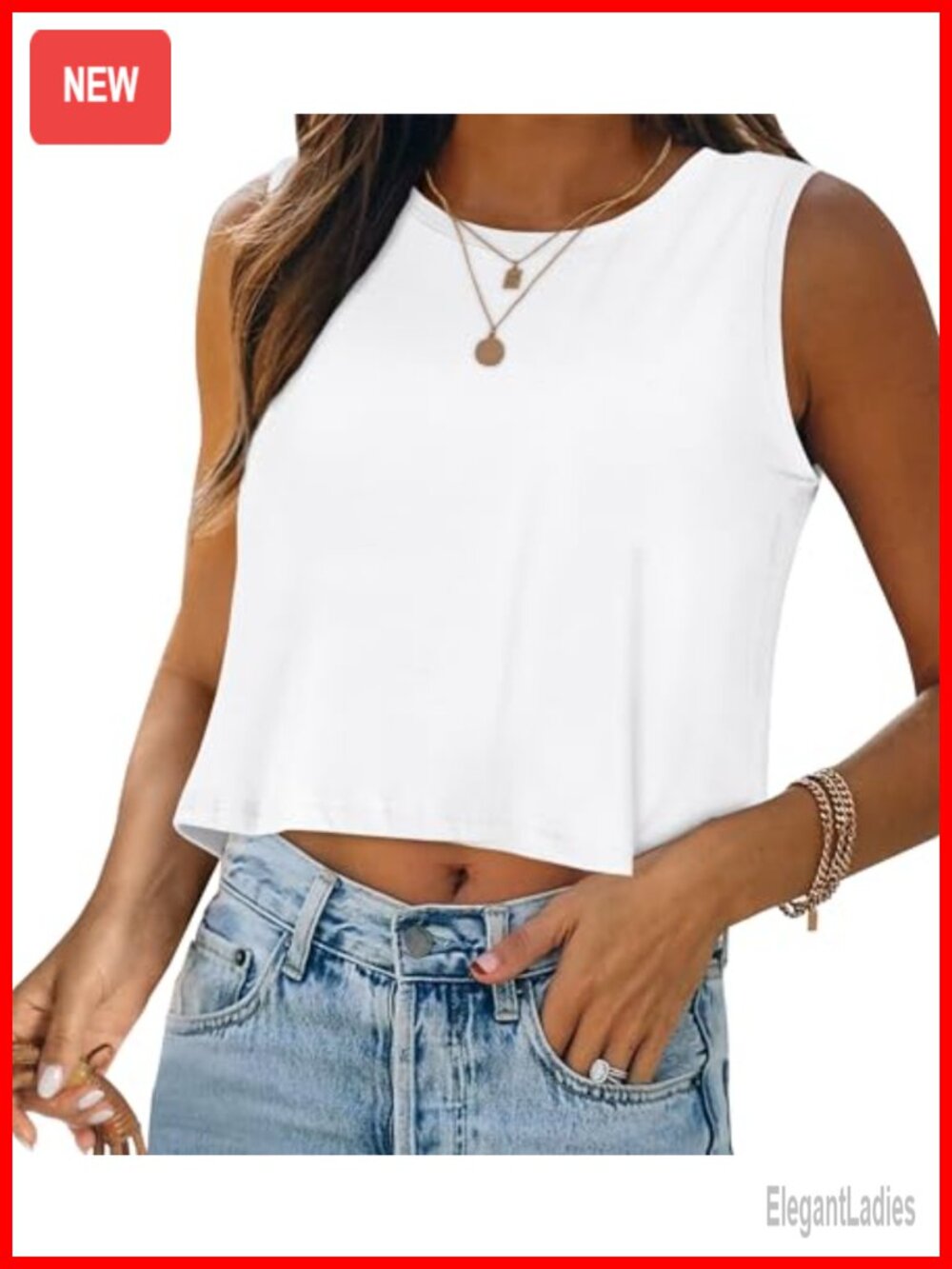 Womens Crop Top Sleeveless Tank Loose Fit Summer Casual Basic T Shirt